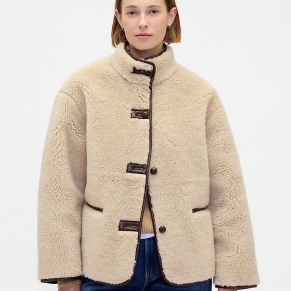 Mango Cream Teddy Jacket with Black Accents - Picture 1 of 12